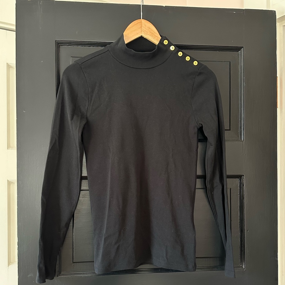 J crew black turtleneck with gold button detail